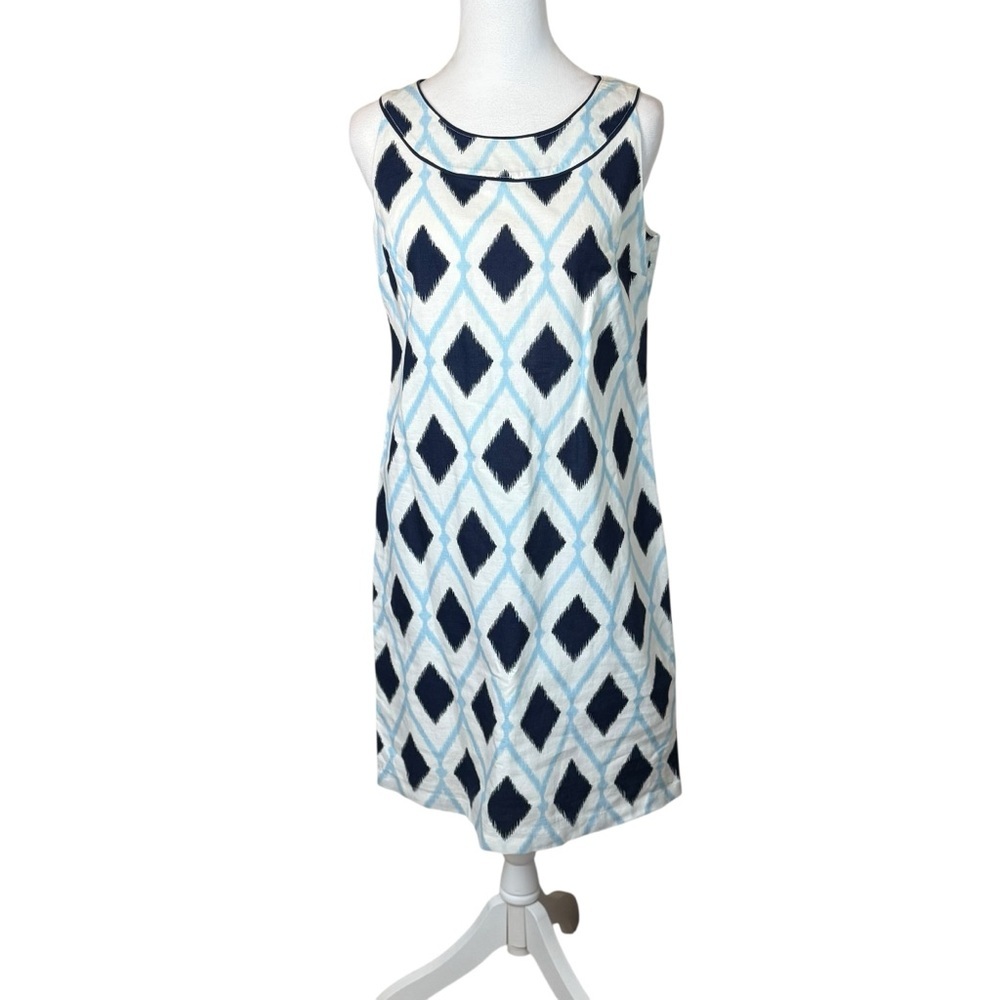Talbots Petite Linen Blend Audrey Shift Dress Geometric 6P Vacation Nautical